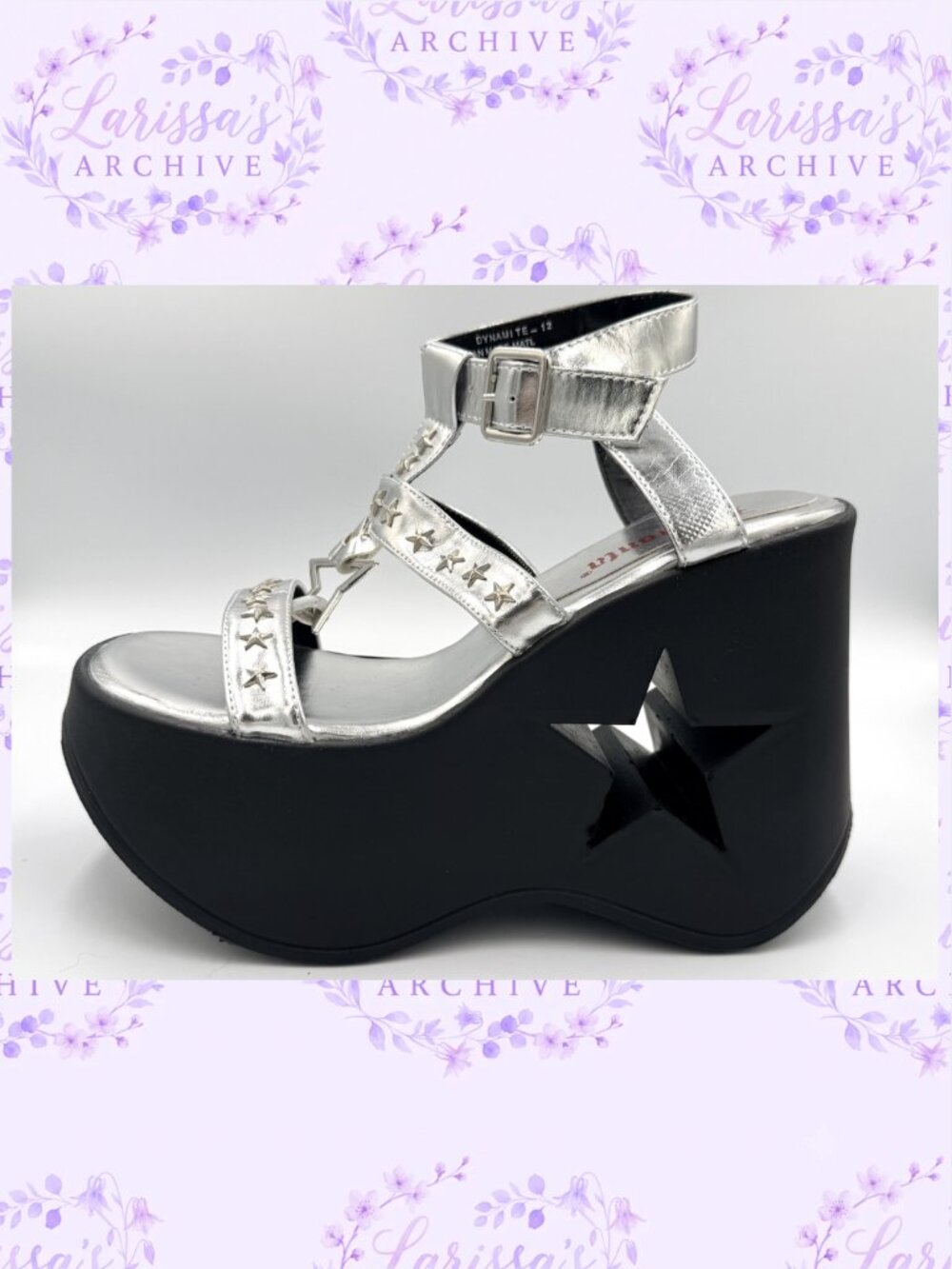 Demonia | DYNAMITE-12 Star Cutout Platform Sandals | Silver | Size 7